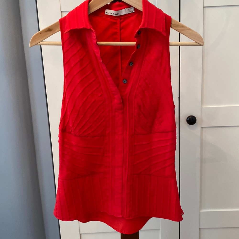 Karen Millen, short sleeve peplum, dress shirt, EUC, v-neck,